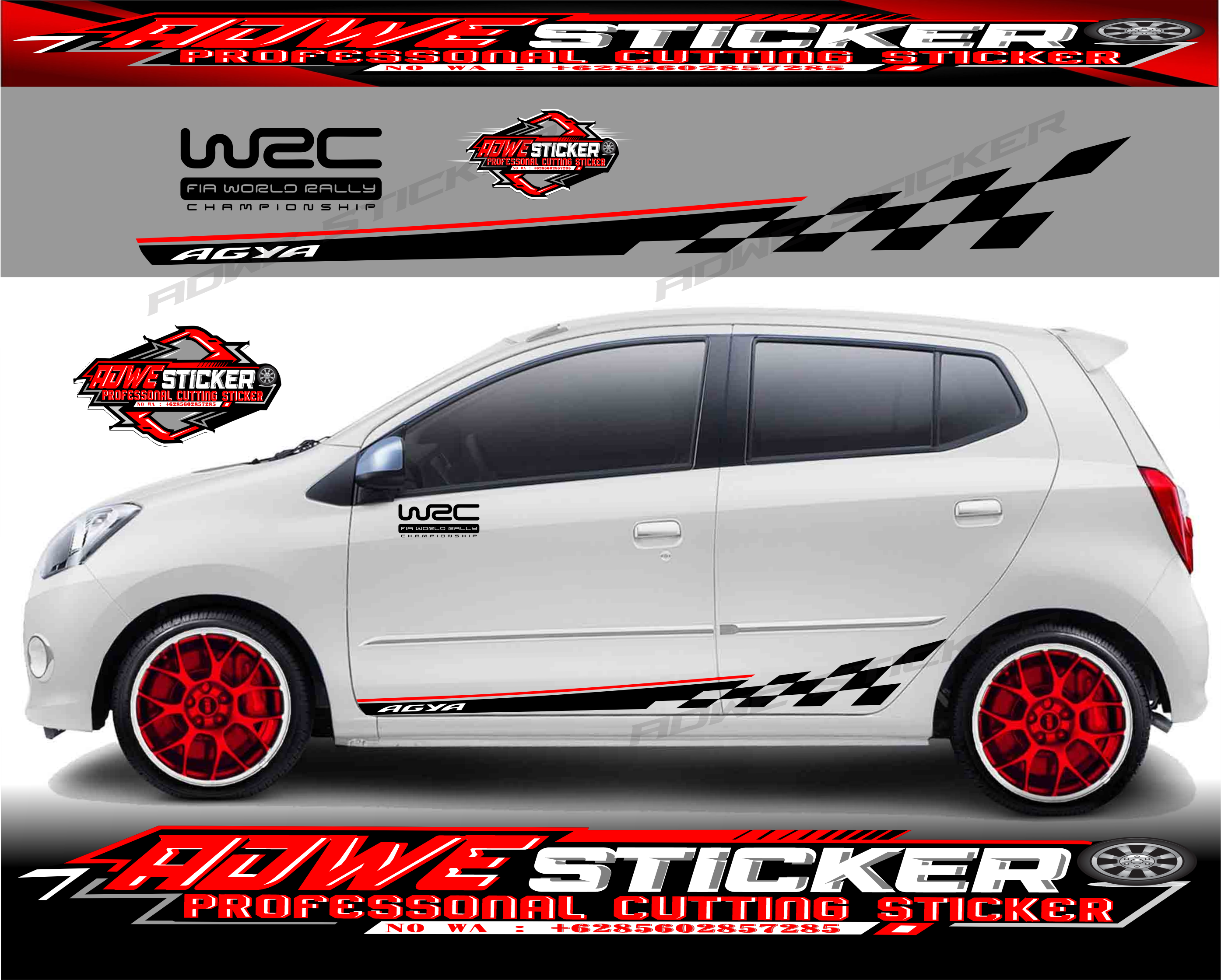 Stiker Mobil Cutting Agya lis variasi body samping ayla brio jazz yaris march swift etios hyundai datsun swift kia mazda terbaru Harga 75,000 rupiah*Gratis Ongkir