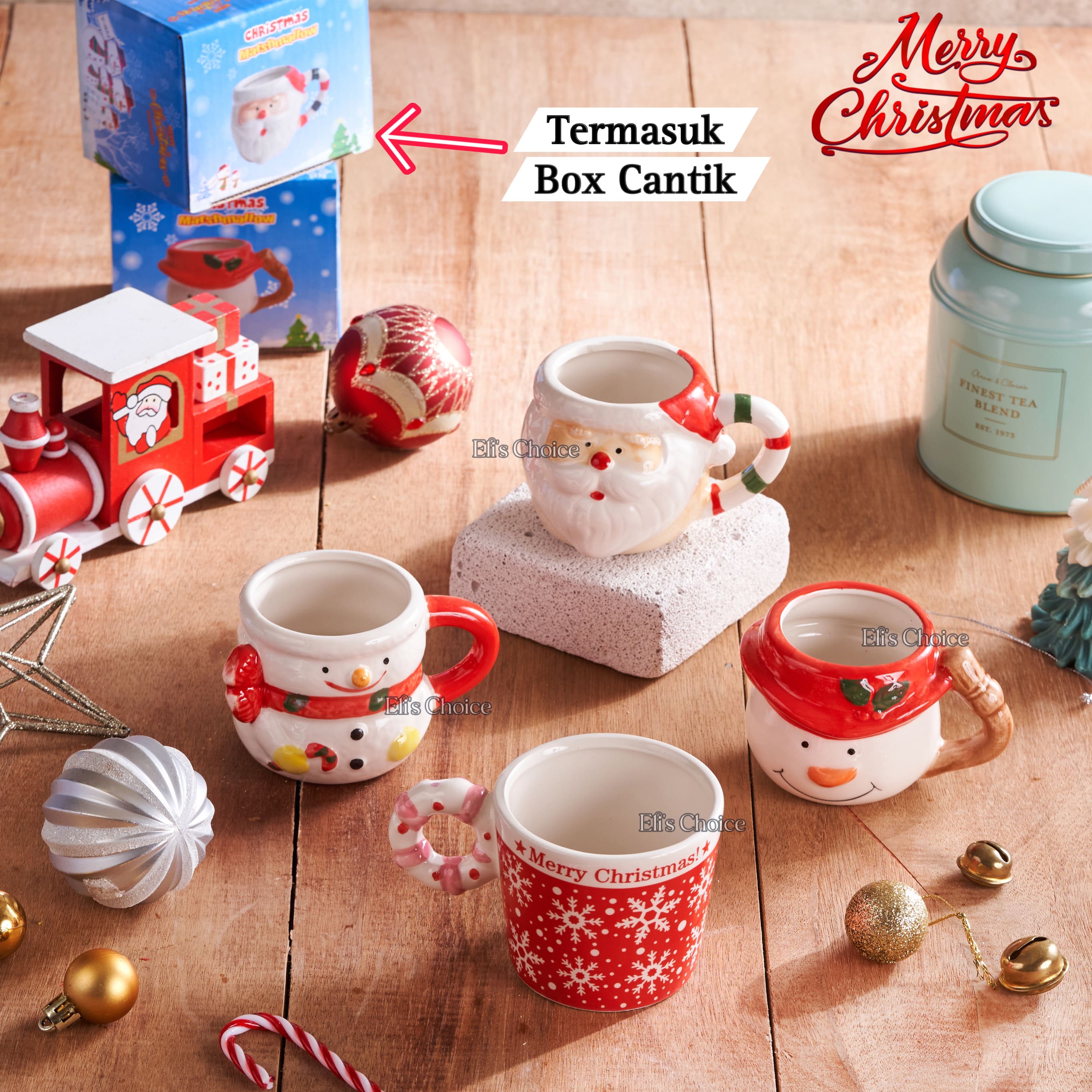Cangkir Natal / Hampers Parsel Gelas Natal Motif Santa Claus Snowman Salju / Hadiah Tukar Kado Natal