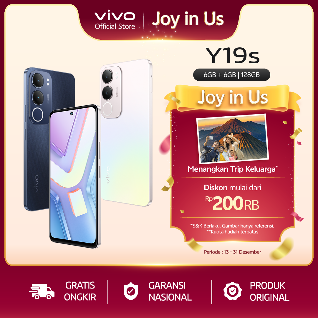 [NEW LAUNCH] vivo Y19S (6/128) - 50 MP AI Camera, 5500mAh+15W FlashCharge, SGS Drop Resistance, IP64 Dust Waterproof, Dual Speaker Audio Boost Harga 1,749,000 rupiah*Gratis Ongkir