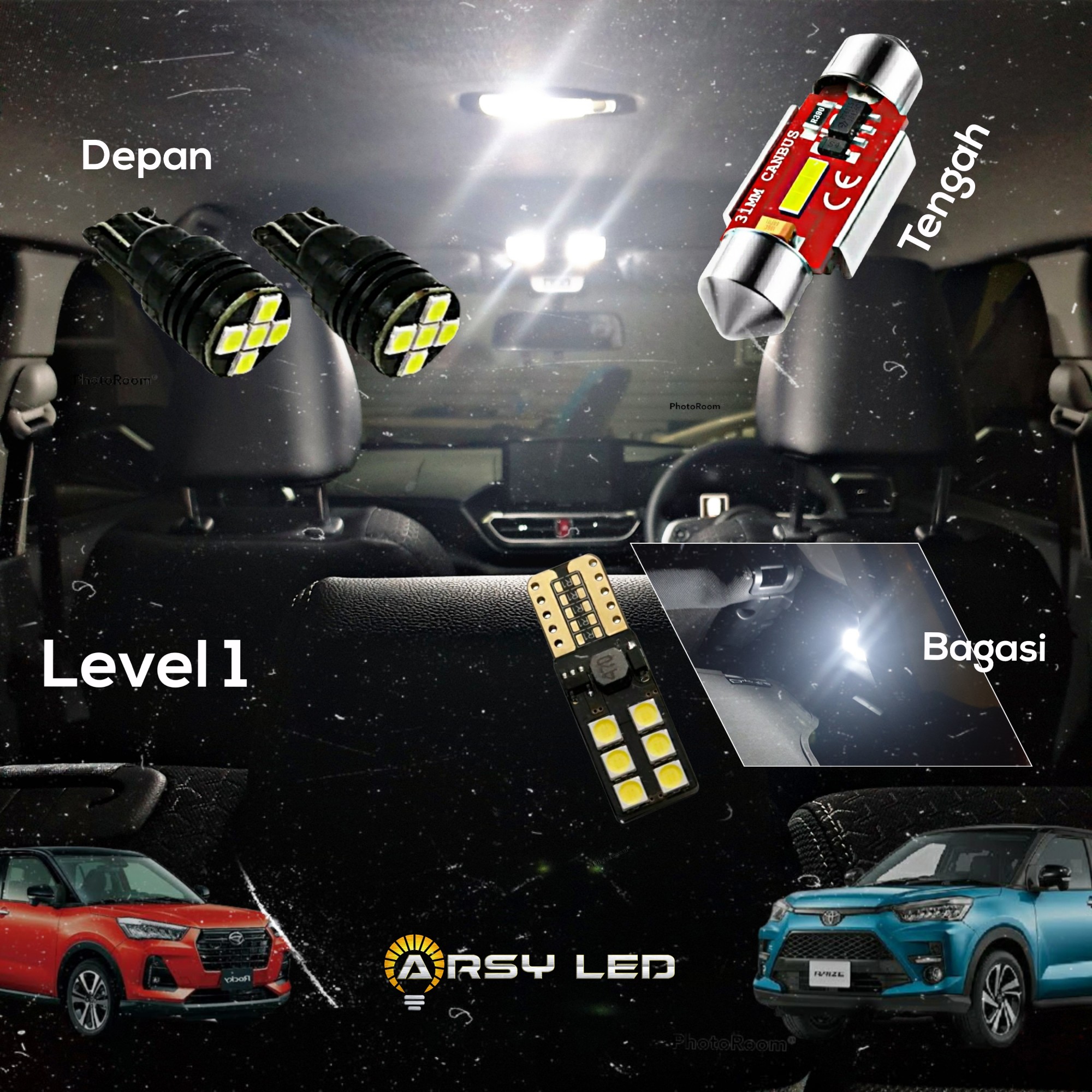 ARSYLED Lampu LED Plafon Kabin LED Mobil Toyota Raize - Rocky Paket isi 4 Harga 90,000 rupiah*Gratis Ongkir