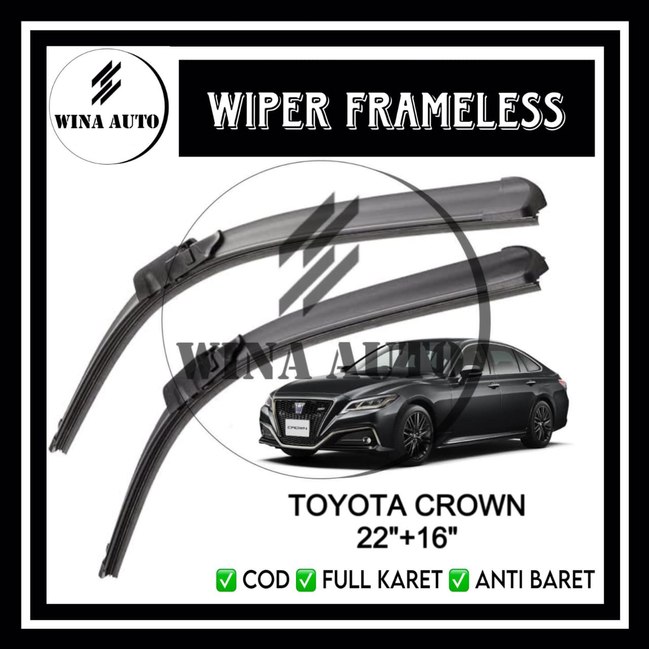 Wiper Mobil Depan Kanan Kiri Full Karet anti Baret Toyota Crown Wiper Frameless 1 Set Wina Auto Harga 69,000 rupiah*Gratis Ongkir