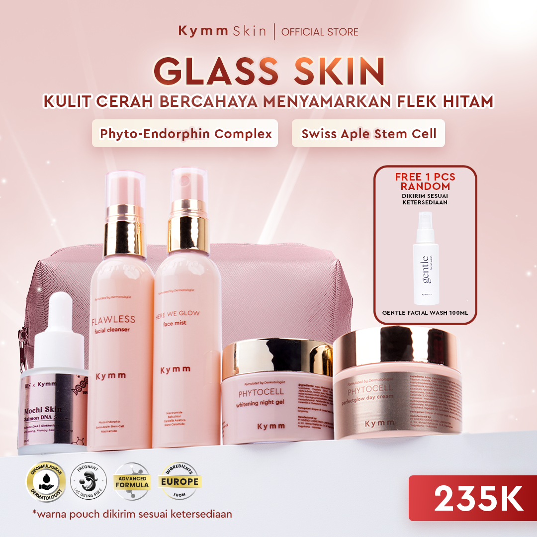 Kymm skin glass skin package with phytocell, DNA salmon [free random gentle FW / Aqua FM] [phyto face wash, face mist, Day Cream, anti-aging serum for skin and skin | skin care Harga  185,220 rupiah*Gratis Ongkir