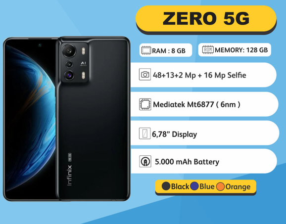 INFINIX ZERO 5G / RAM 8GB - INTER 128GB / BERGARANSI Giá 2,673,000 Đồng*Miễn phí vận chuyển