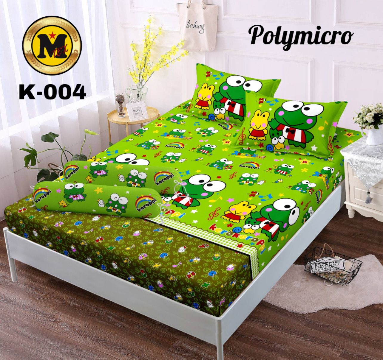 Seprei Motif Karakter Kartun Keroppi, Seprai 180x200, 160x200, 120x200. Murah.Seprei Motif