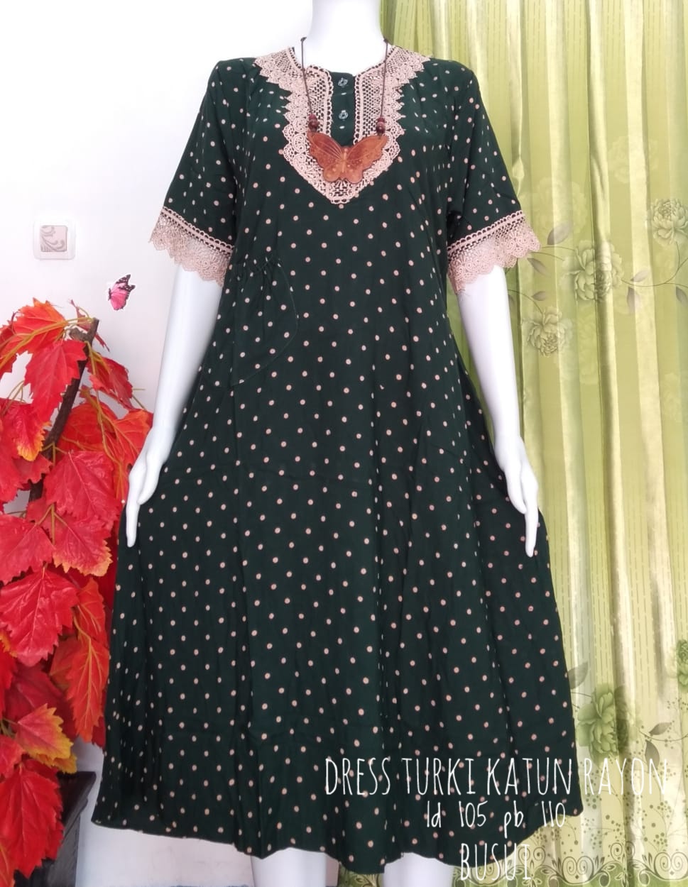 daster turki motif polkadot , dress arab terlaris , bestseller