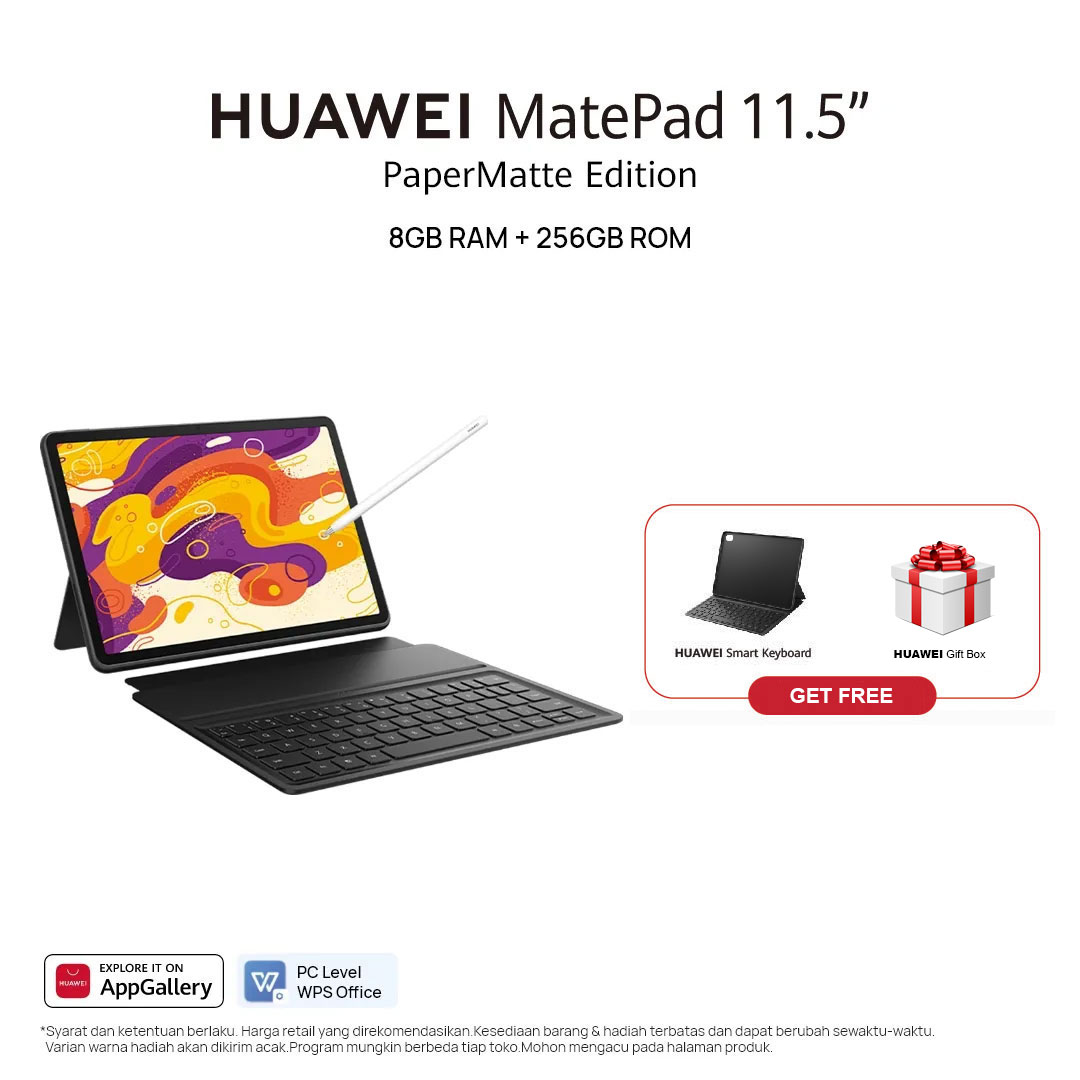 HUAWEI MatePad 11.5 PaperMatte Edition 8/256GB Space Gray Harga 6,439,000 rupiah*Gratis Ongkir