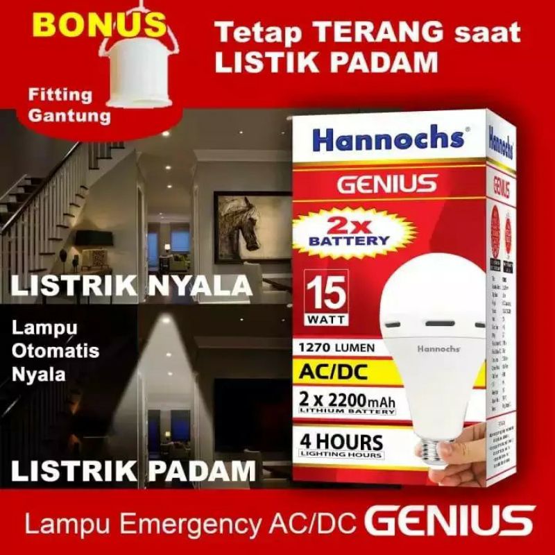 Hannochs Led Genius Emergency AC DC 15Watt / Bohlam Emergency - Merek Tidak Ada Merek Harga 67,400 rupiah*Gratis Ongkir