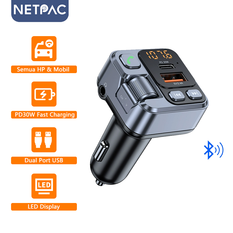 (New Arrival)Netpac Car Bluetooth Receiver Mp3 Player Fast Charging Wireless Audio Receiver Car Charger Led Fm&Calling Transmitter Harga 59,900 rupiah*Gratis Ongkir