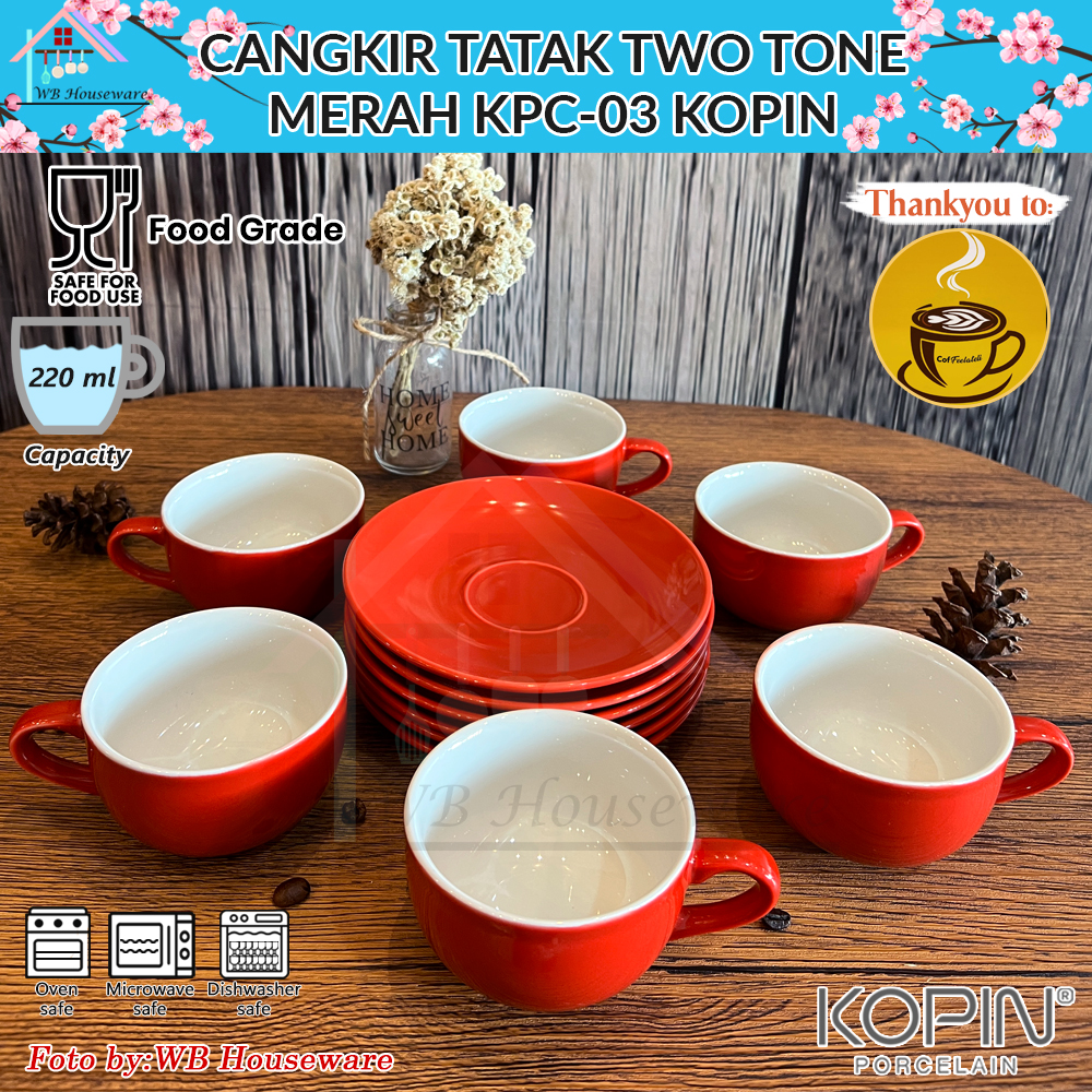 cangkir tatak warna merah 6 pasang — cangkir gelas kopi