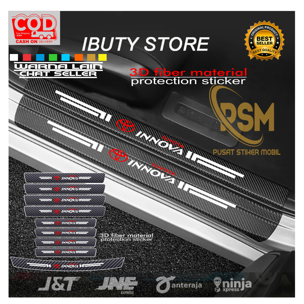 Stiker Pelindung Pijakan Kaki Bawah Pintu Mobil Innova Sticker Sill Plate Carbon 3D Mobil Toyota Innova Harga 5,500 rupiah*Gratis Ongkir