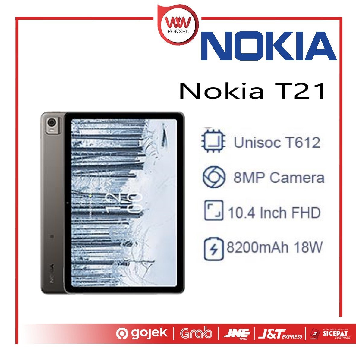 Tablet nokia T21 ram 4GB internal 64GB garansi resmi Harga 3,299,000 rupiah*Gratis Ongkir