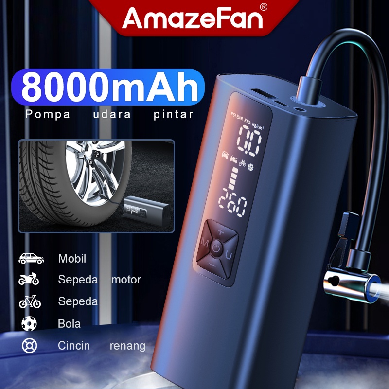Amazefan tyre pump car truck motor electrically check digital wind pressure 8000mA inflator pump car electrically CQB-106 multi purpose portable 150PSI air compressor pump car tyre Harga 349,000 rupiah*Gratis Ongkir