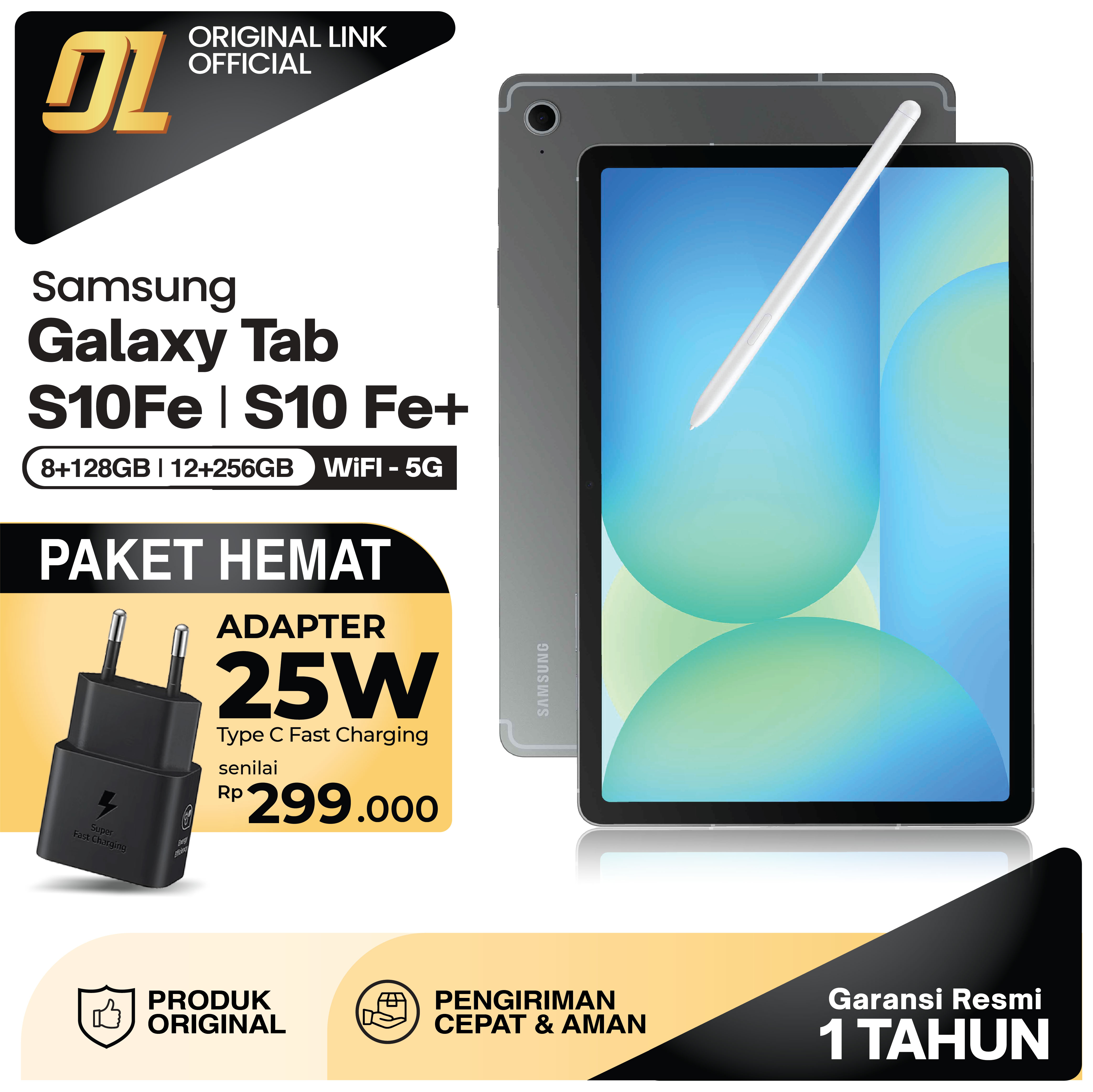 Samsung Galaxy Tab S10 FE Plus 13 Inch 5G - Tablet Dual 12MP Kamera, 8GB/12GB/256GB Ram, Fast Charging 25W Harga 6,999,000 rupiah*Gratis Ongkir