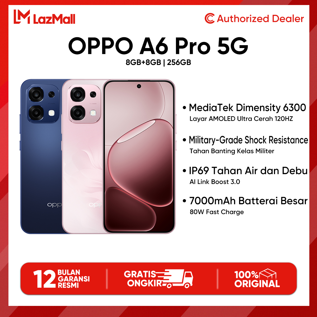 Oppo A6 Pro 5g (8/128Gb)(8/256Gb) 7000Mah+80W Flashcharge Ai Link Boost 3.0 Official Warranty New 2025 Harga 3,799,000 rupiah*Gratis Ongkir