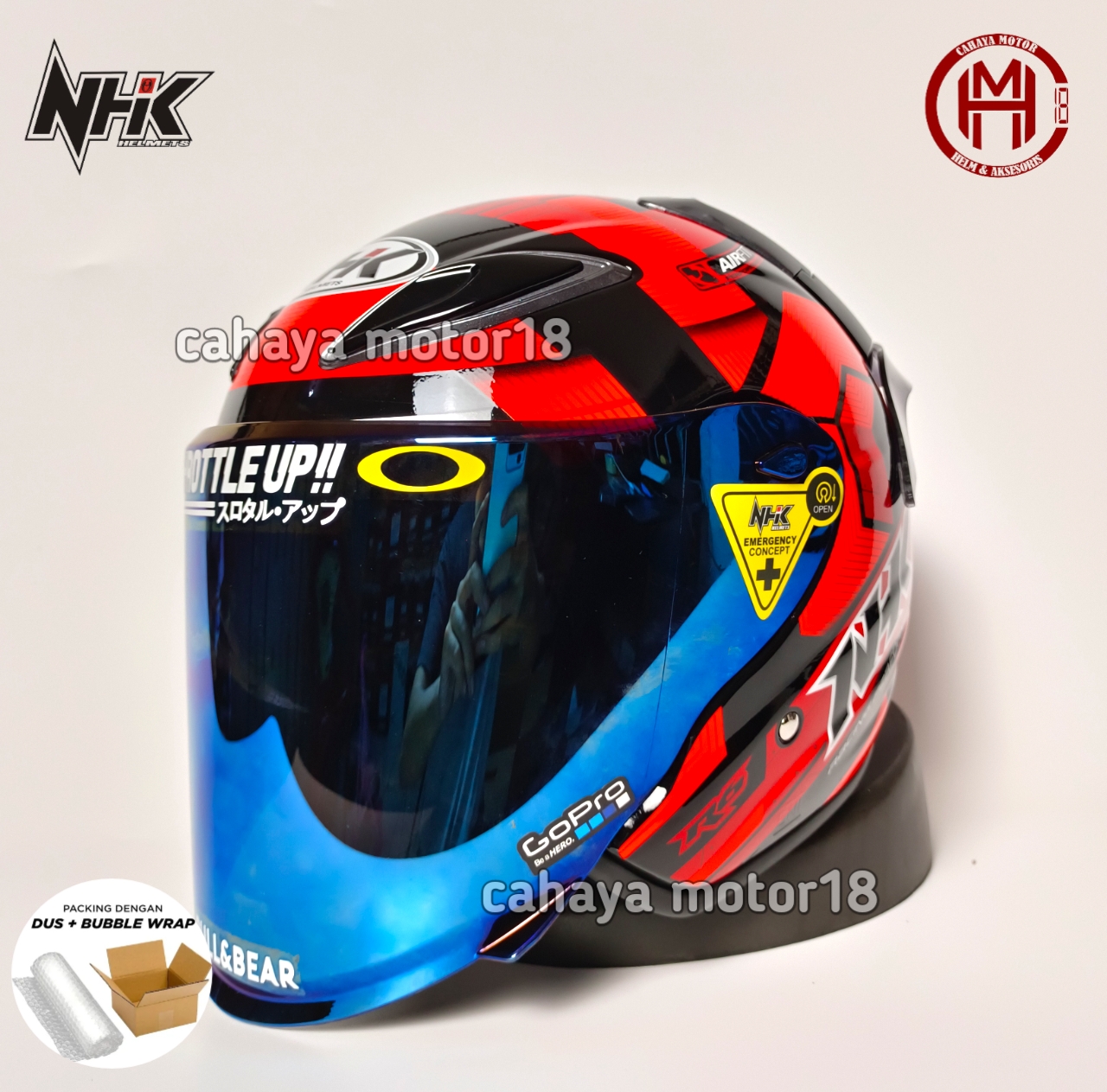PAKET GANTENG HELM NHK R6 CUBE BLACK RED KACA IRIDIUM Harga 540,000 rupiah*Gratis Ongkir