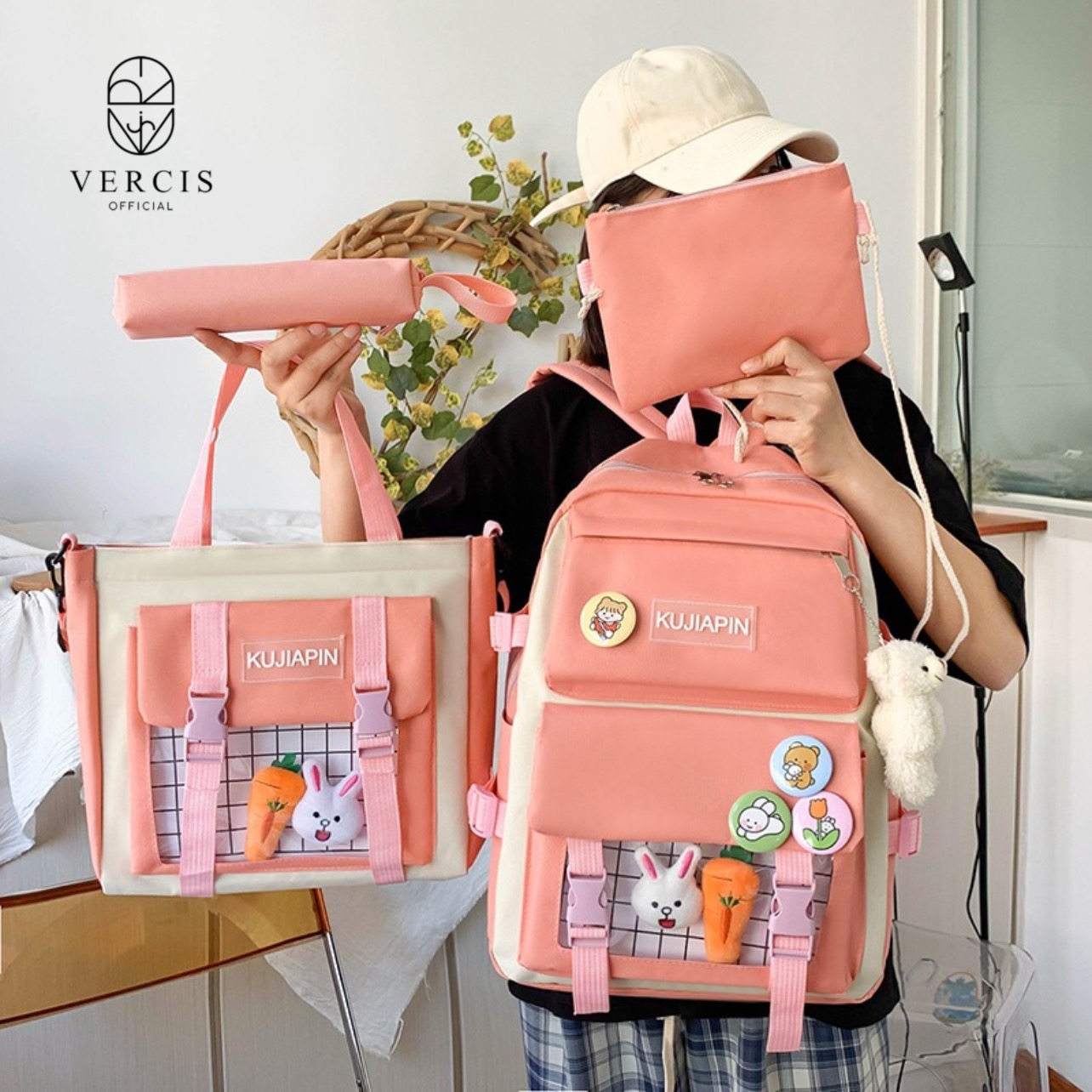 Girls school bag 4in 1 junior high school children backpack bag backpack Korean fashion school bag Harga  109,900 rupiah*Gratis Ongkir