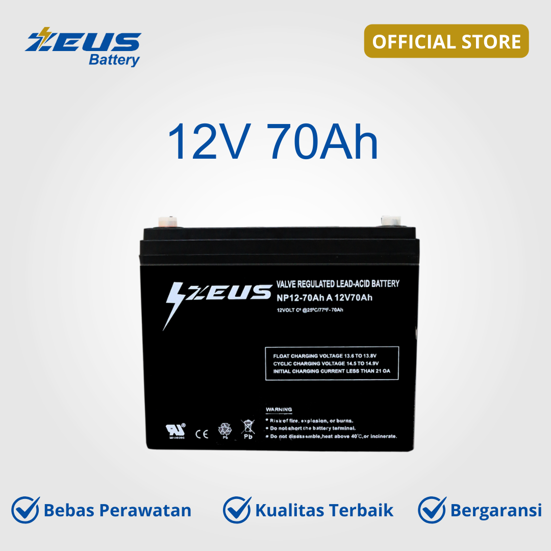 Aki PJU (Penerangan Jalan Umum), Alarm, CCTV, Lampu Emergency VRLA 12V 70AH Zeus Harga 1,904,000 Ringgit*Penghantaran Percuma