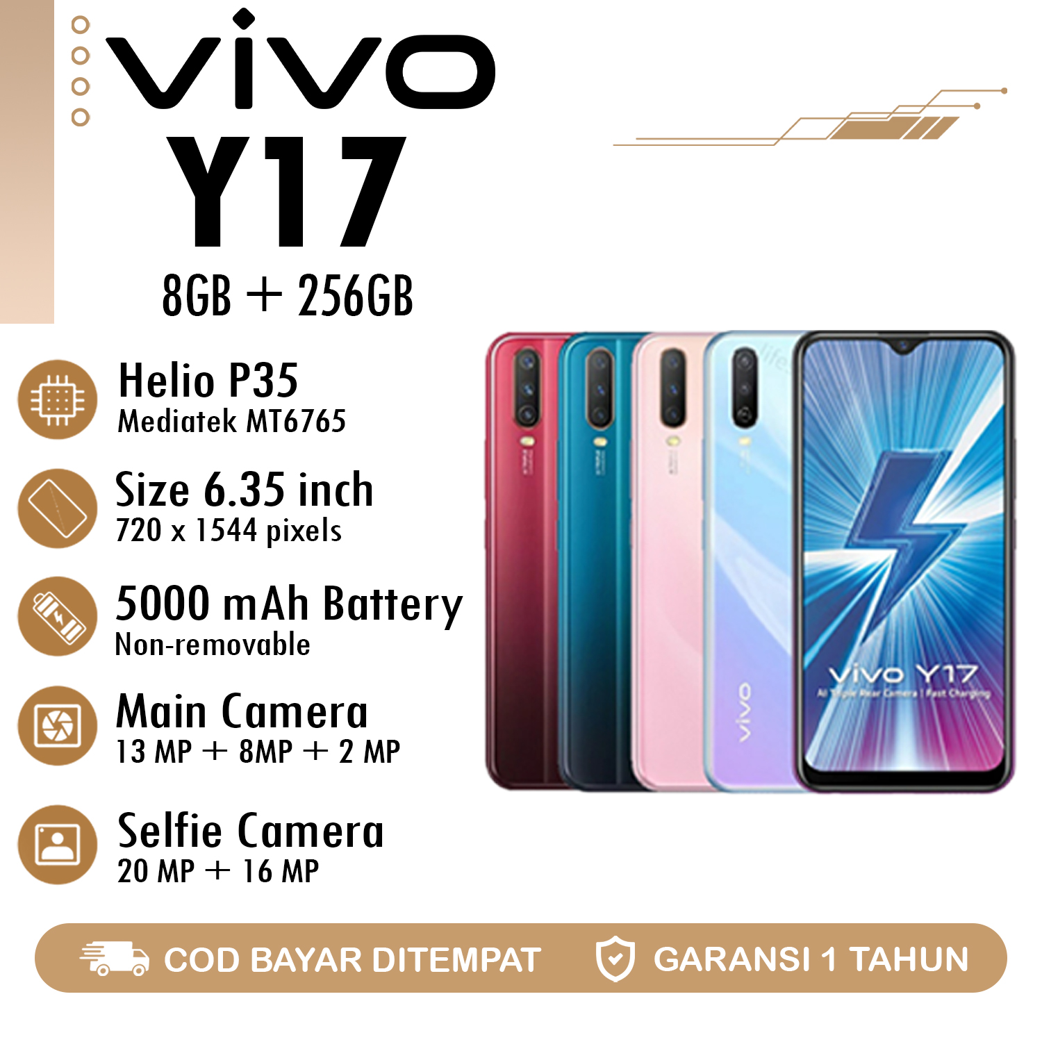 Hp Y17 8+256Gb 4g Lte Cheap Cellphone Smartphone Fullset 12 Month Warranty Harga 669,000 rupiah*Gratis Ongkir