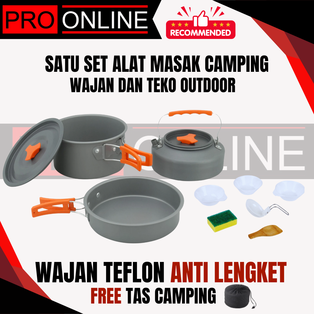 Alat Masak Camping Full Set - Cooking Set DS 308 Sudah Ada Teko Air - Nesting Traveling