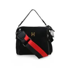 Hamlin Eilaria Tas Selempang Wanita Zipper Design Sling Bag Mini Material Beludru ORIGINAL - Black