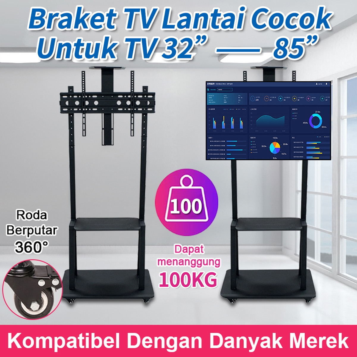DL BRACKET TV STANDING UNTUK TV 32"-65" up to 75" inch /Bracket standing roda LED TV Harga 250,000 rupiah*Gratis Ongkir