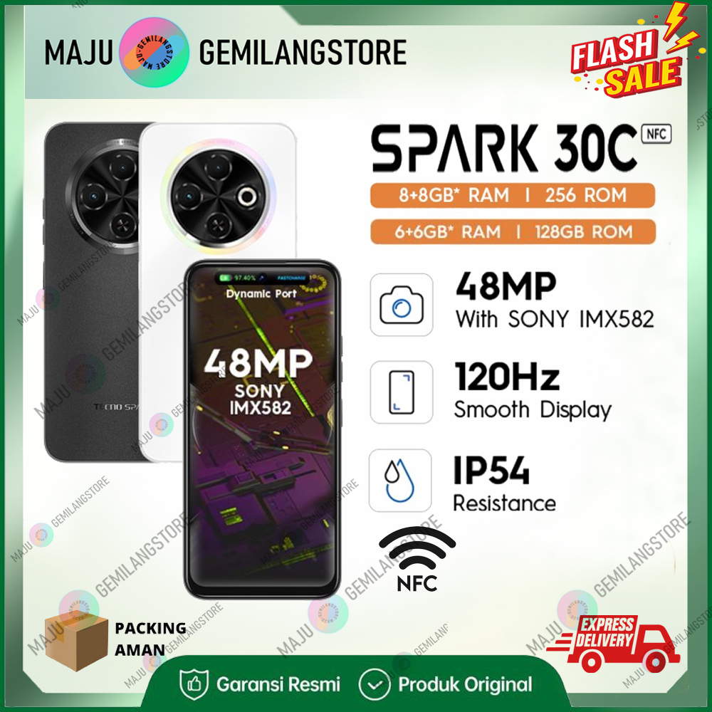 Tecno Spark 30C Ram 6GB / 128GB Ekstend Up To 12GB & 8GB / 256GB Ekstend Up To 16GB | Layar 120Hz Helio G81 48MP SONY IMX582 + Light Sensor + Dual Flash 6.67" HD+ Android 14 Harga 1,429,000 rupiah*Gratis Ongkir