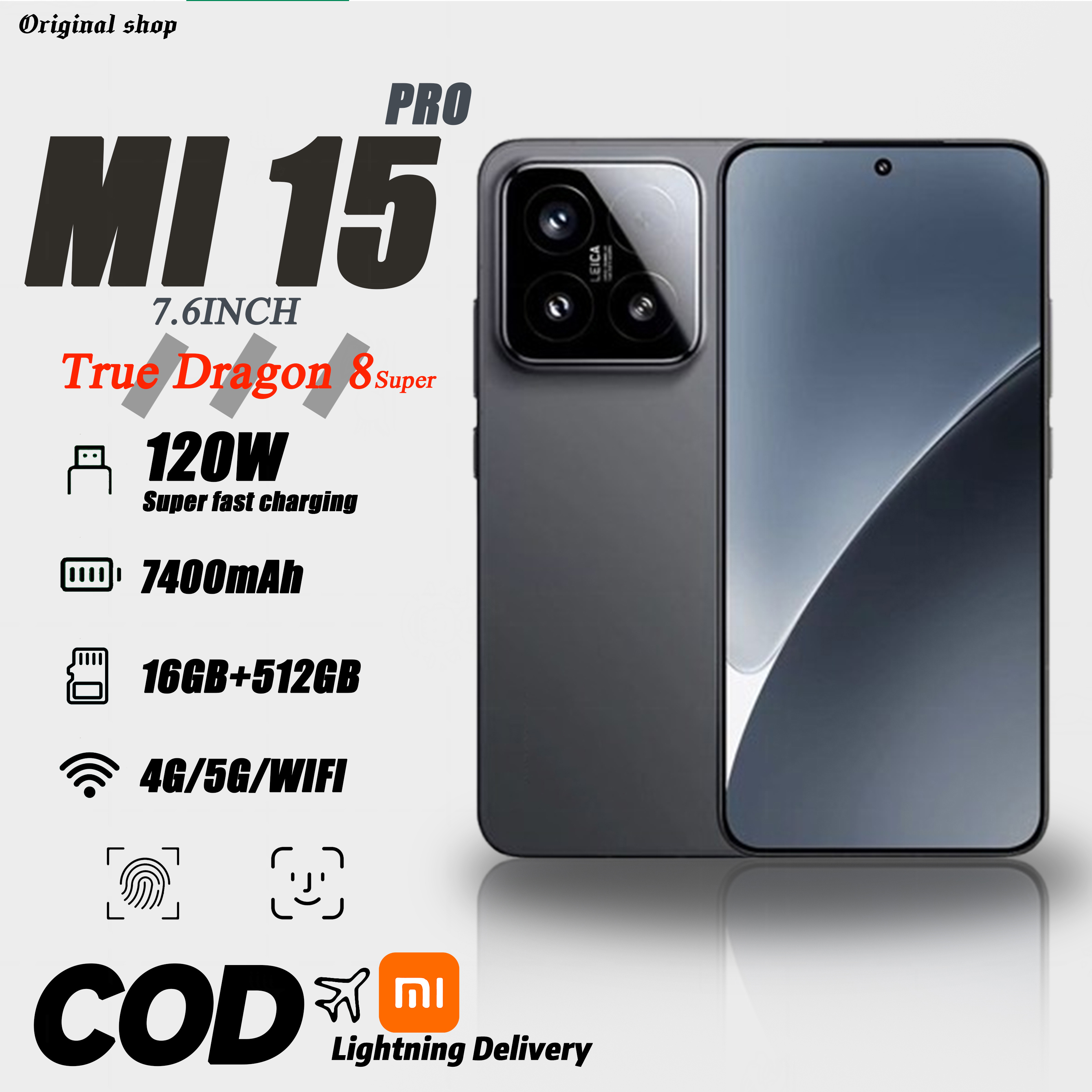 [Produk baru + COD] MI 15 PRO RAM 16GB + ROM 512GB 7,6 inci, kecepatan refresh tinggi 120hz, baterai 7400mAh, ponsel mendukung pengenalan wajah dan pembukaan kunci sidik jari Giá 399,000 Đồng*Miễn phí vận chuyển