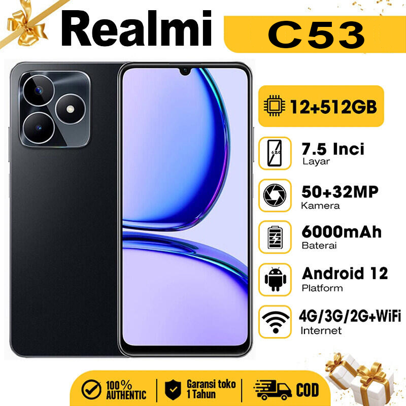 【Buy 1 get 1 free】hp Murah realmi C53 4G/5G android13 7.5 inch 90Hz smartphone ram16gb/512GB smartphone clearance mobile phone promo Android HD screen mobile phone C53 original official students learn dual mobile phone new gaming phone dual standby card o Harga  949,000 Ringgit*Penghantaran Percuma