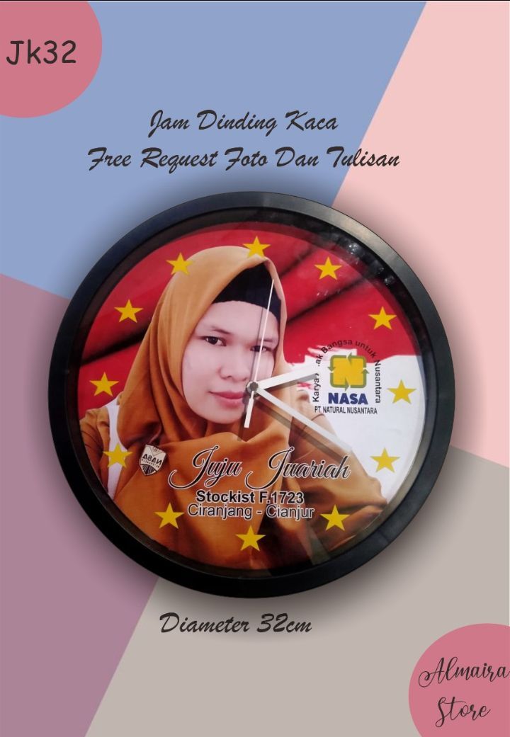 Jam dinding costum diameter 32cm hadiah pernikahan hadiah wisuda