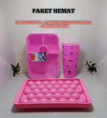 Cetakan Es Batu Bulat 33 Slot Bahan Tebal / Alat Cetakan Puding Agar Jely + Tempat Makan Sekat / Kotak Makan / Lunch Box 3 Sekat + Botol Minum Anak 550ml + Botol Plastik / Gelas Plastik Berkwalitas Termurah / Tempat Nasi Bekal