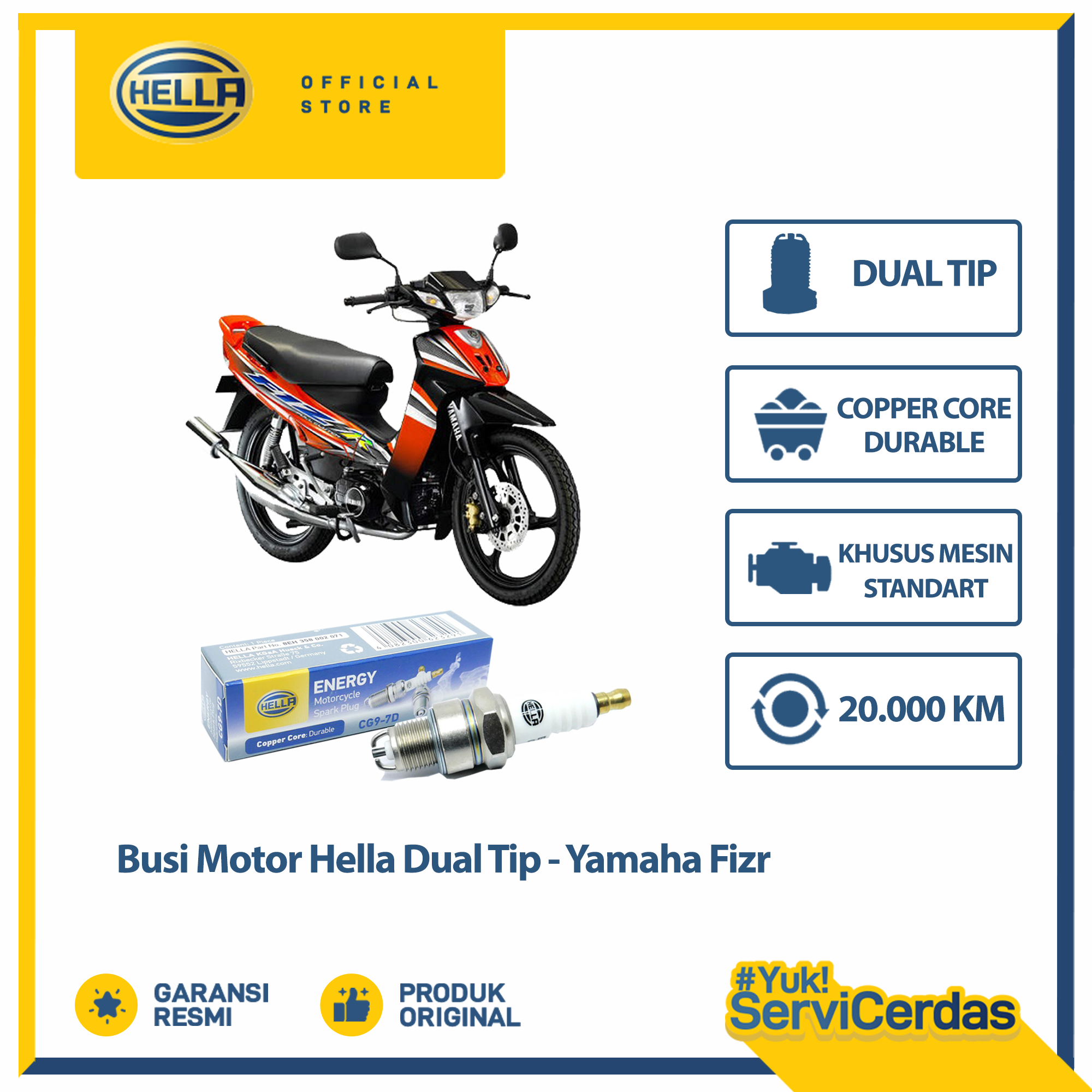Busi Motor Yamaha FIZR Hella Dual Tip CG9-7D - Busi FIZR Harga 25,000 rupiah*Gratis Ongkir