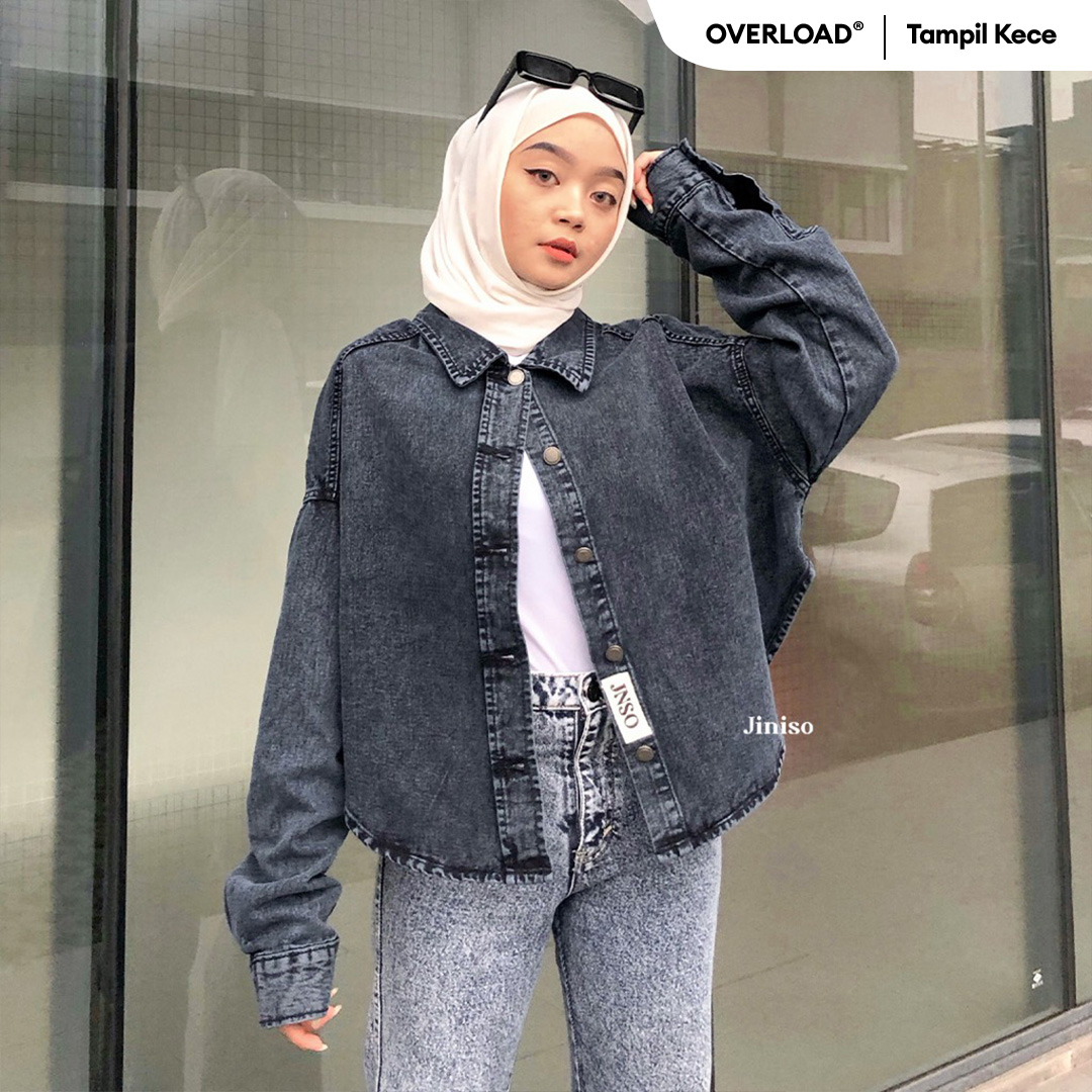 JINISO Jaket Crop Jeans Oversize Belle Basic Black Acid Harga 206,500 rupiah*Gratis Ongkir