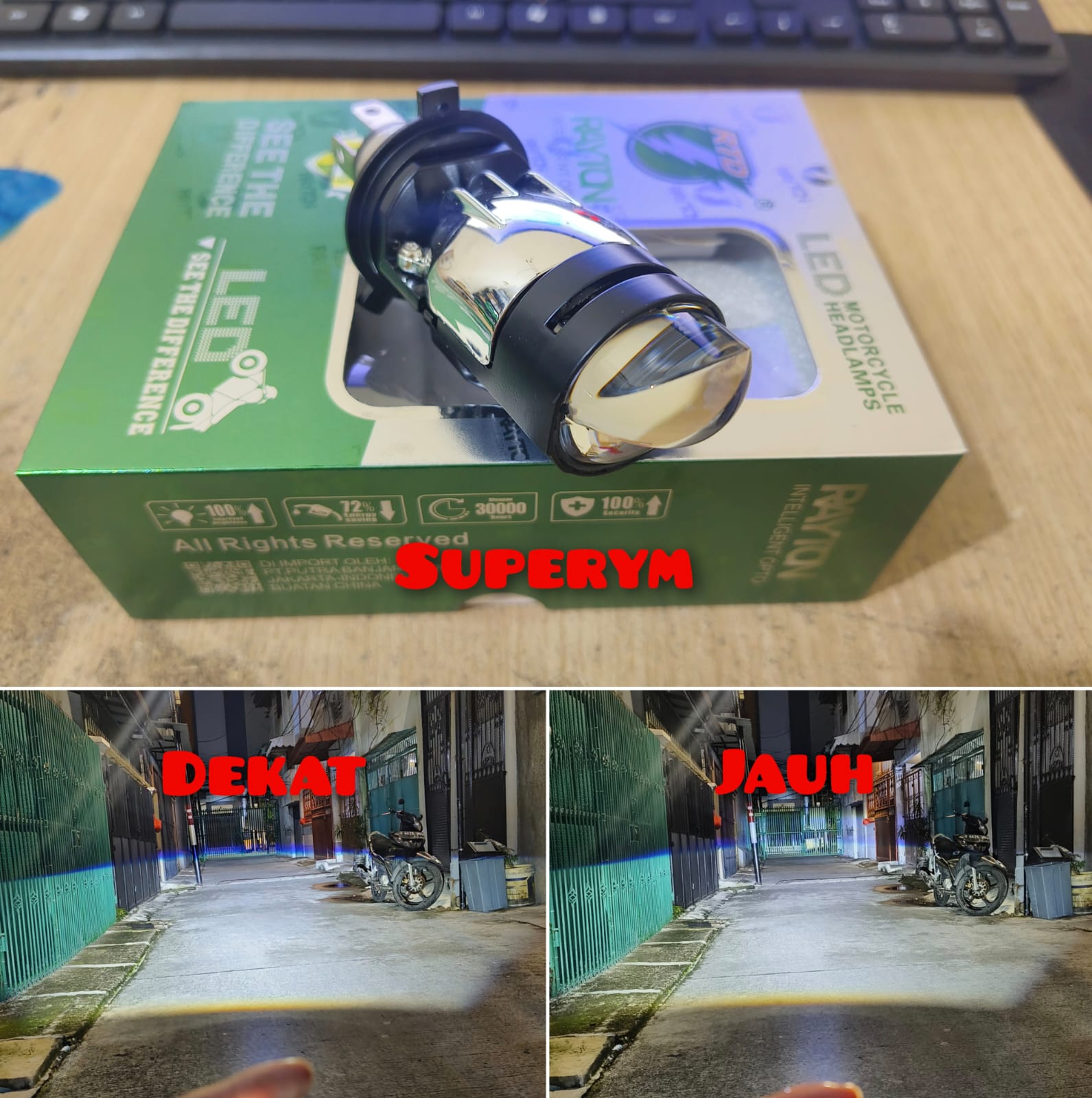 Motorcycle Headlight Led Rtd H4 M01J Pro 40 Watt Blue Lens Remote Cooling Fan Laser Harga 225,000 rupiah*Gratis Ongkir