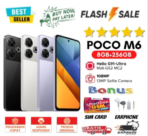 { SALE } Xiaomi Poco M6 8GB+256GB | Kamera Utama 108MP Kelas Pro | Garansi | FULLSET Harga 1,700,000 rupiah*Gratis Ongkir