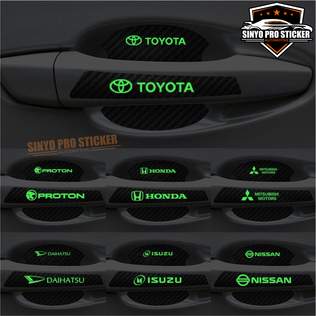 Sticker carbon logo bercahaya pelindung gagang handle pintu mobil stiker karbon anti lecet mobil honda daihatsu suzuki mitsubishi toyota wuling nissan hyundai ford 8pcs Giá 22,500 Đồng*Miễn phí vận chuyển