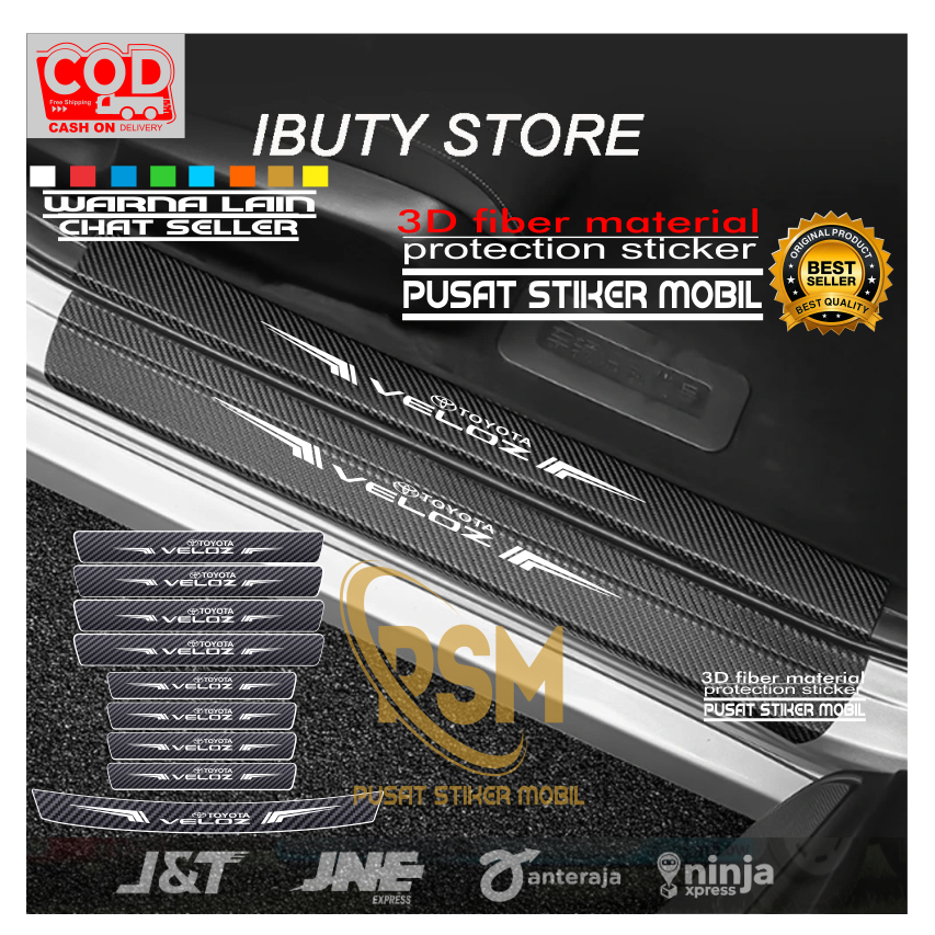 Sticker Sill Plate Carbon 3D Pelindung Pijakan Kaki Bawah Pintu Mobil Toyota Veloz Harga 12,000 rupiah*Gratis Ongkir
