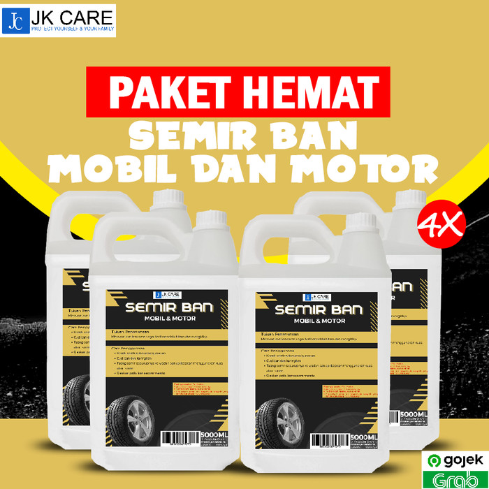 (PAKET HEMAT) Semir Ban Pengkilap & Penghitam Ban 5 Liter - 4 pcs OJEK Harga 379,620 rupiah*Gratis Ongkir