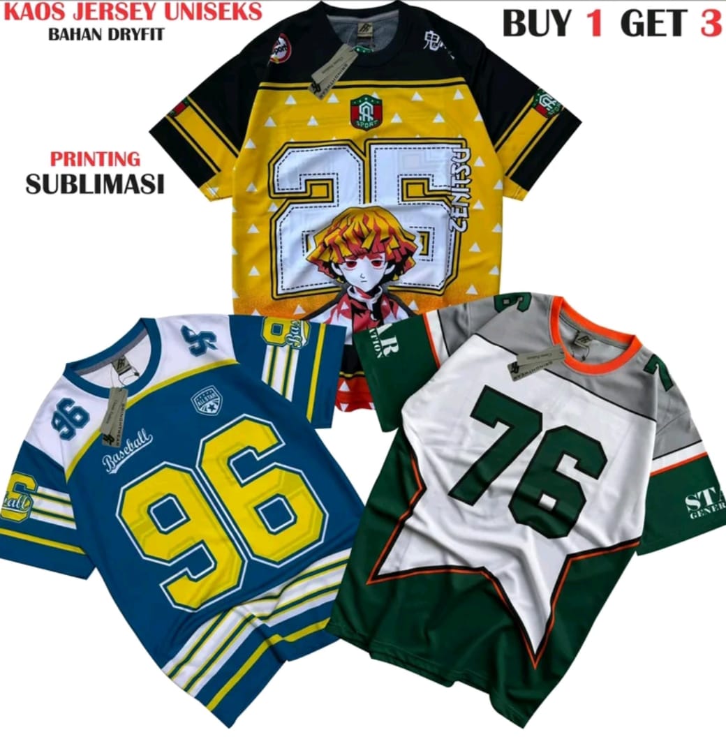 3PCs set of Jersey men and women dryfit size L XL XXL pattern random Harga 99,000 rupiah*Gratis Ongkir
