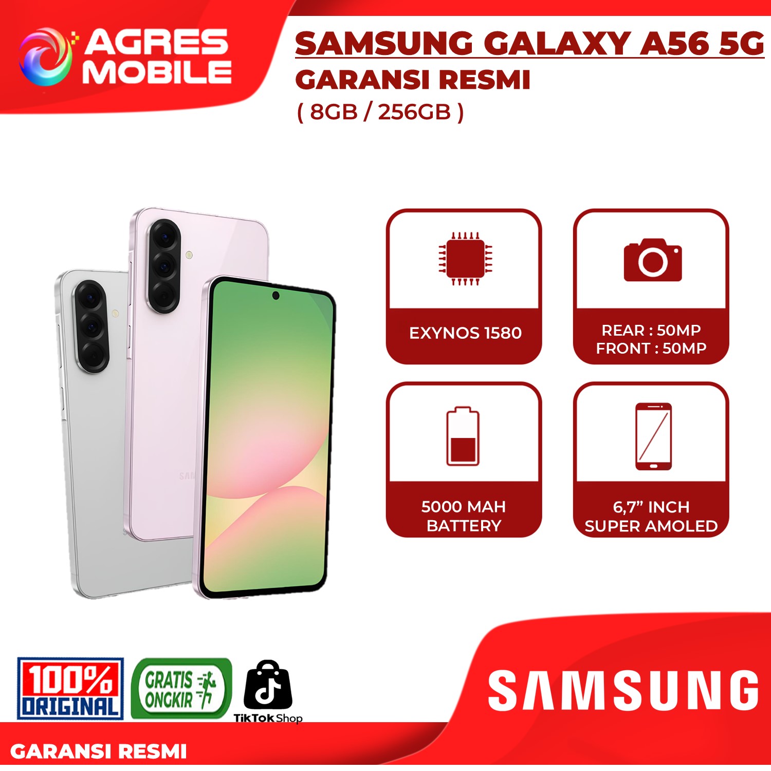 Samsung Galaxy A56 5G 8GB/256GB Garansi Resmi Samsung Indonesia Giá 5,399,000 Đồng*Miễn phí vận chuyển