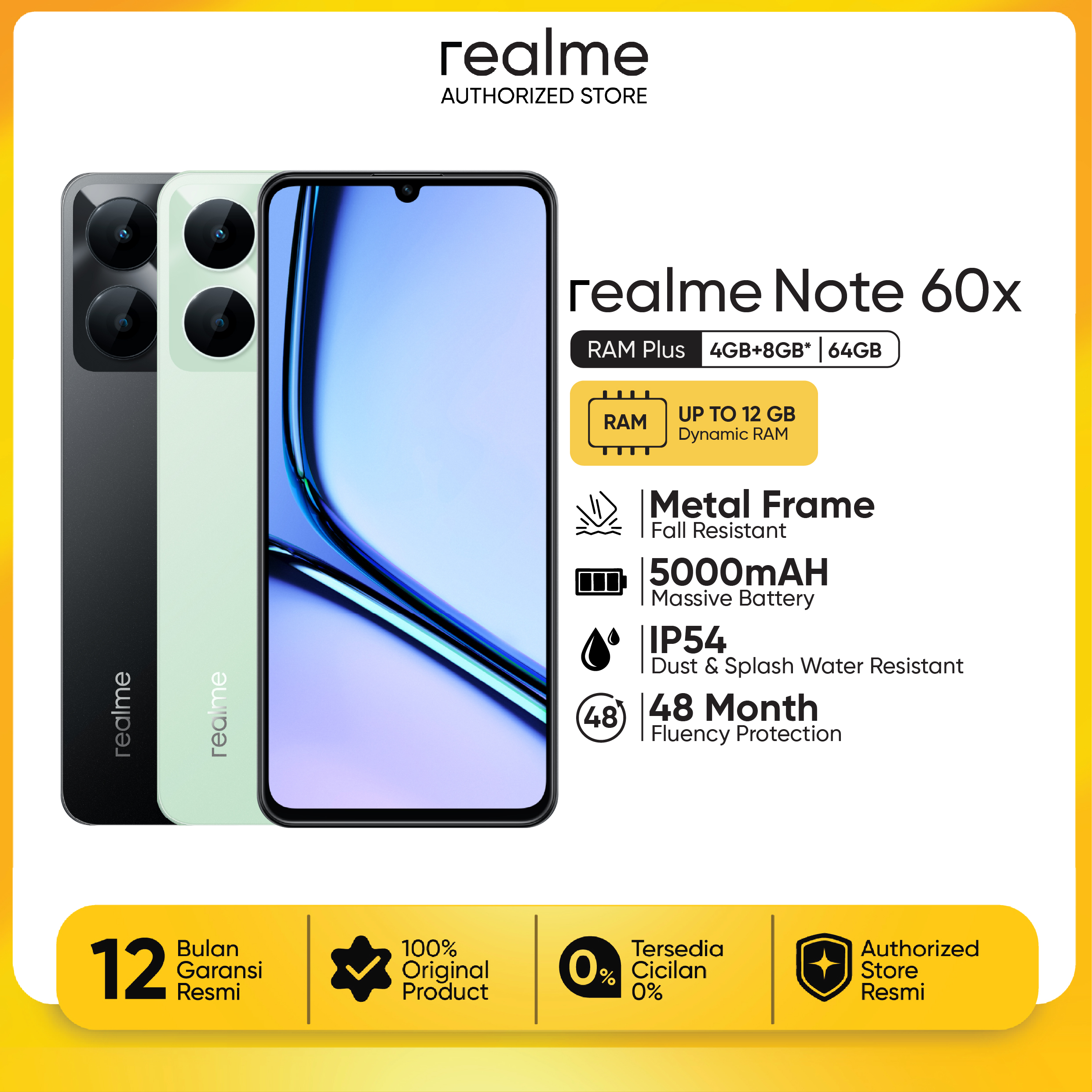 Realme Note 60X 4+8/64Gb 5000Mah Battery | Ip54 | Armor Shell Harga 1,299,000 rupiah*Gratis Ongkir