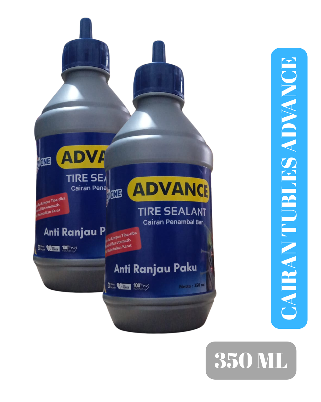 Tubeless fluid 350 ml advance tire special formula tubeless motor Honda Yamaha Suzuki Kawasaki DLL Harga 8,500 rupiah*Gratis Ongkir