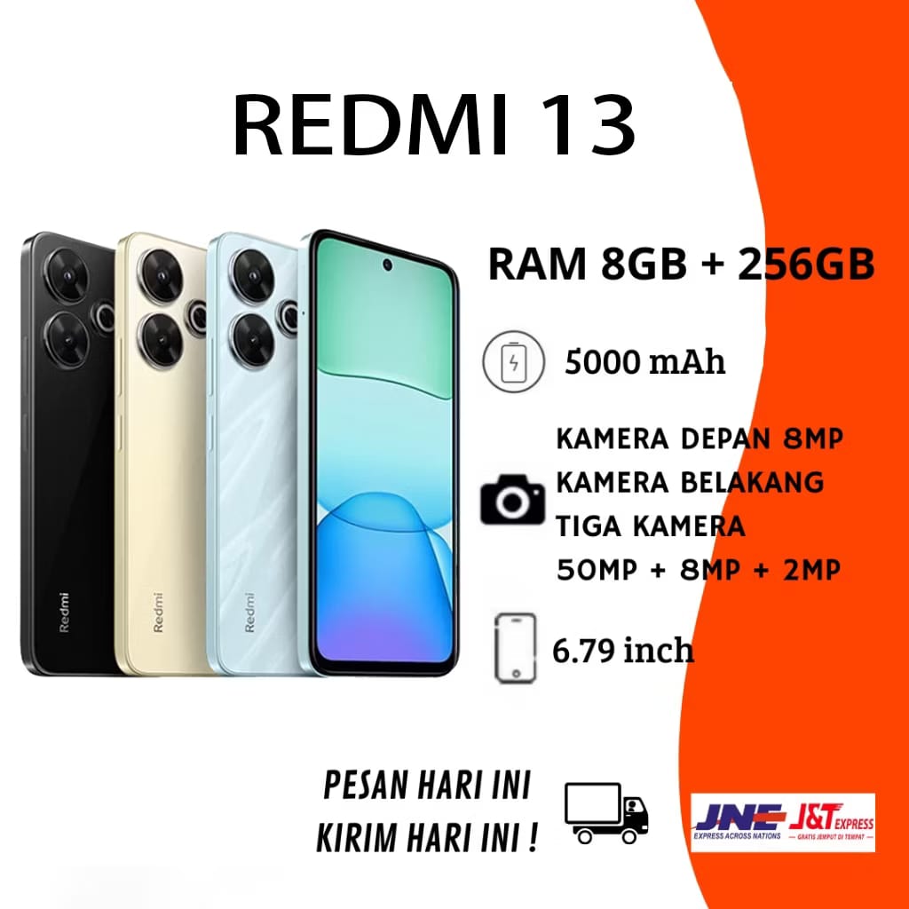 PROMO HP XIAOMI REDMI 13 8GB+128GB/8GB+256GB FULLSET GARANSI RESMI REDMI 1 TAHUN Harga 105,000 rupiah*Gratis Ongkir
