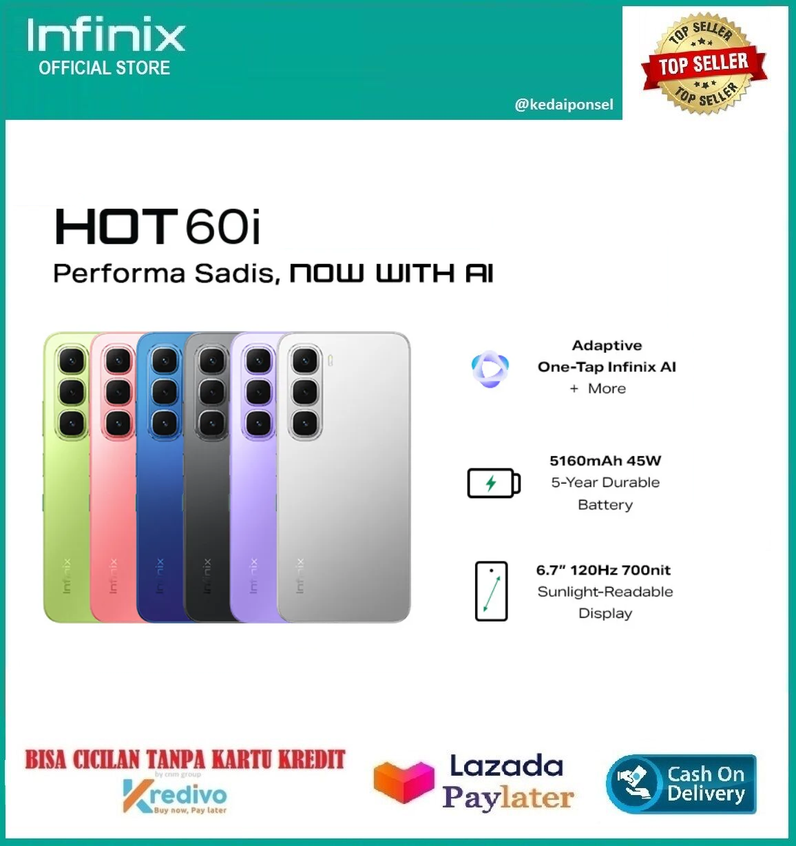 Infinix Hot 60i [6GB/128GB | 8GB/256GB] | HP Murah, Bisa Cicilan tanpa kartu Kredit, Garansi Resmi, Bisa COD Giá 1,648,000 Đồng*Miễn phí vận chuyển