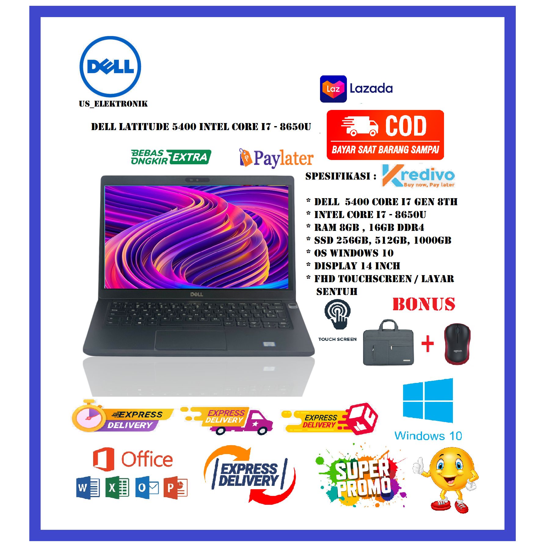 READY STOCK LAPTOP DELL LATITUDE 5400 CORE I7 GEN RAM 8GB SSD