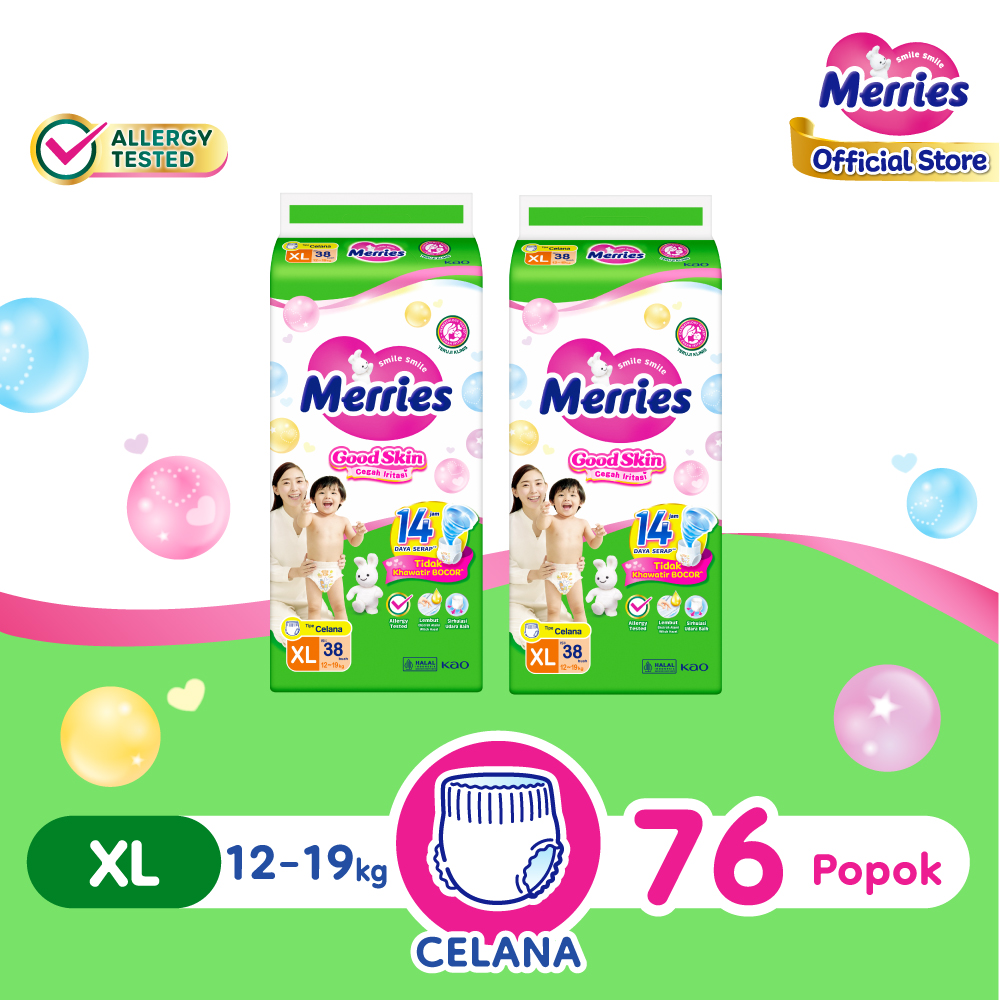 Merries Good Skin Pants Popok Perlengkapan Bayi XL38 x2 (12-19kg) Harga  154,700 rupiah*Gratis Ongkir
