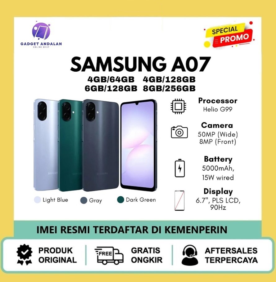 Samsung Galaxy A07 LTE 8/256GB Harga  1,225,000 Ringgit*Penghantaran Percuma