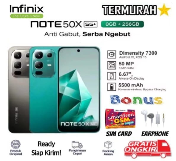 Infinix Note 50X 5g+ 8/256Gb - up to 16Gb Extended Ram - Dimensity 7300 Ultimate - Warranty - Fullset - Jenama Infinix Harga 2,350,000 Ringgit*Penghantaran Percuma