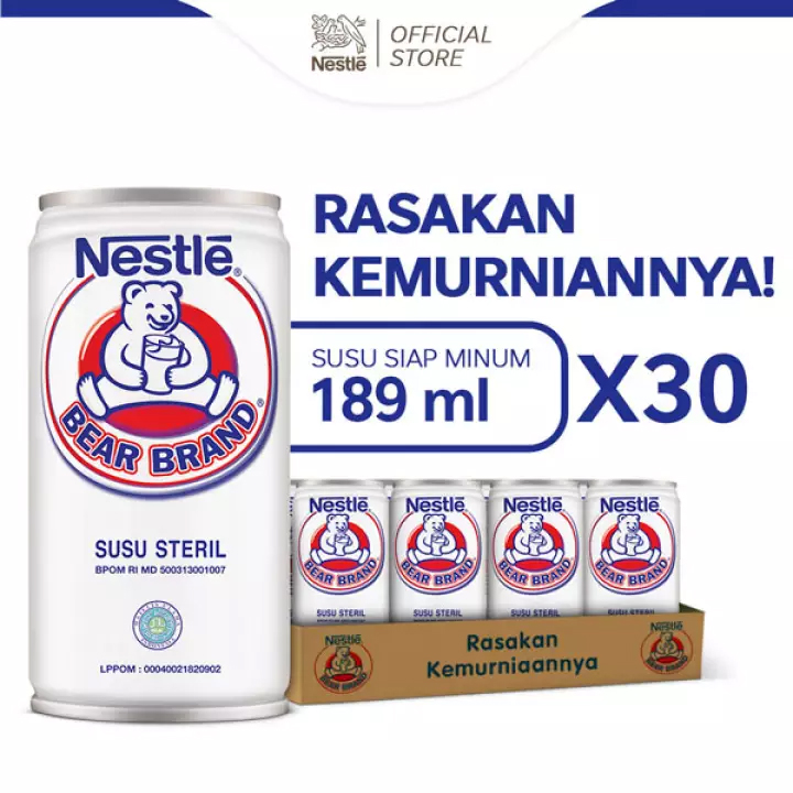 NESTLE BEAR BRAND Susu Sapi Steril Siap Minum 189ml 30 pcs Harga 298,685 rupiah*Gratis Ongkir