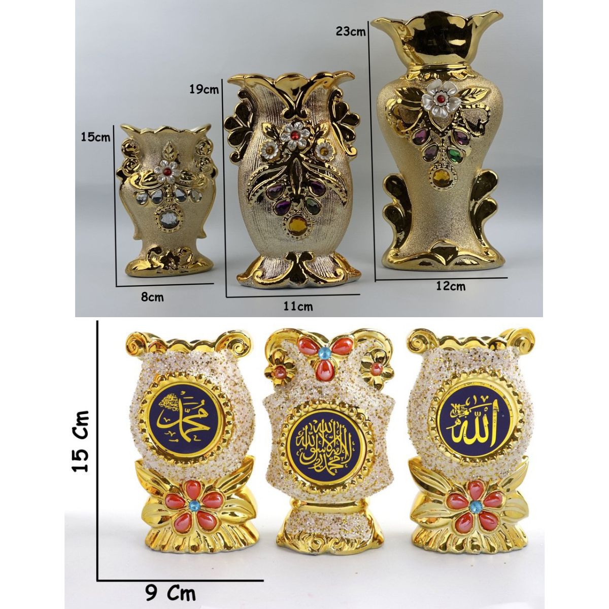 Vas Bunga Keramik Arab SET 3 Gold Kaligrafi
