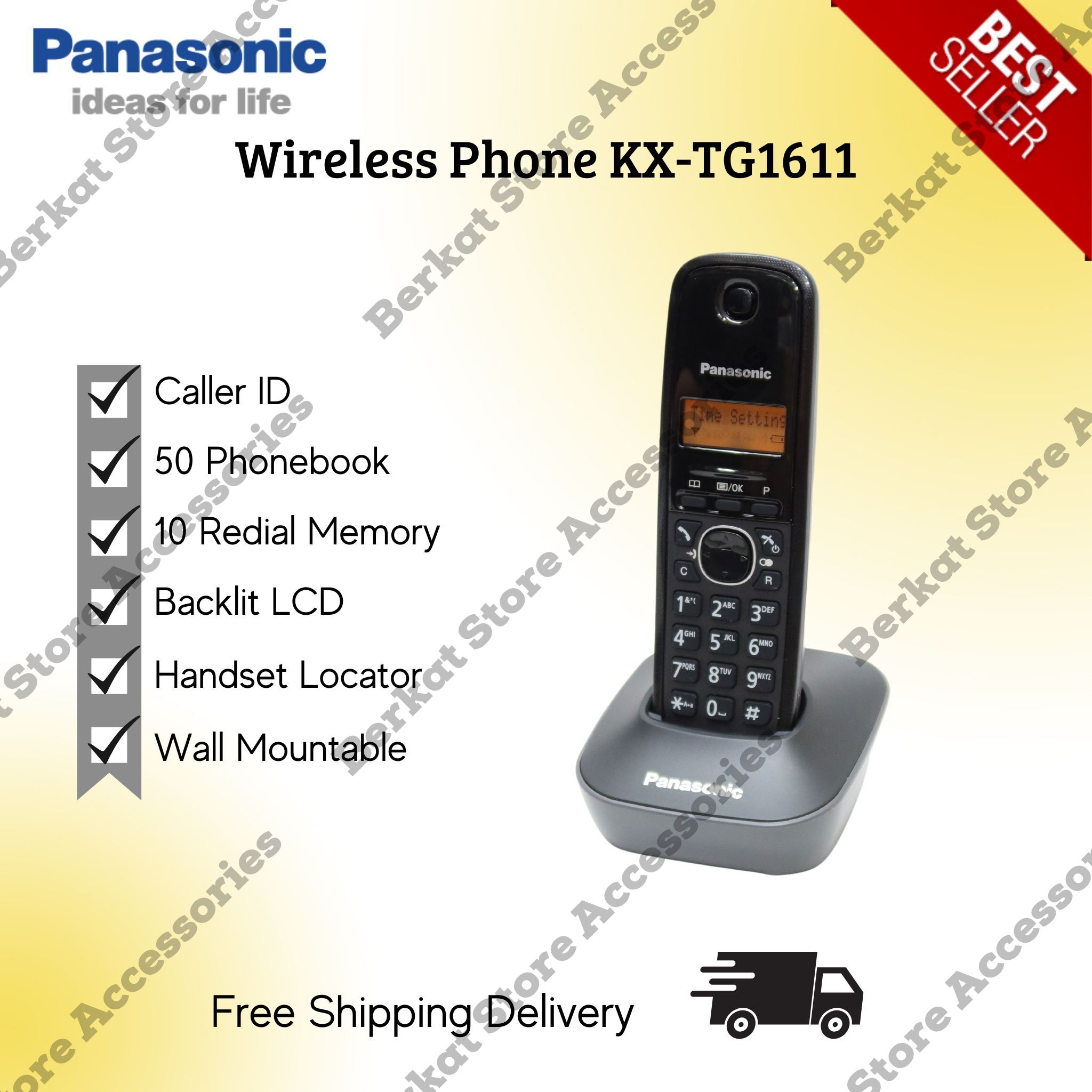 Panasonic Telepon Wireless KX-TG1611 Telpon Rumah / Kantor Panasonic - Hitam Harga  543,000 Ringgit*Penghantaran Percuma